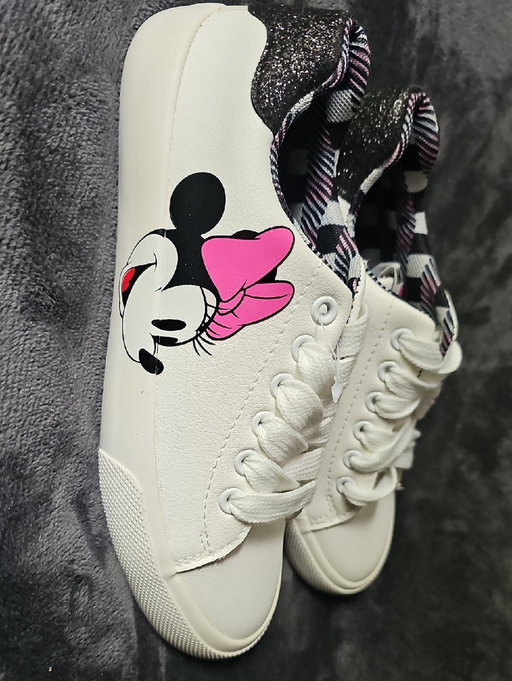 Disney White Sneakers with Pink Bow Minnie Graphic